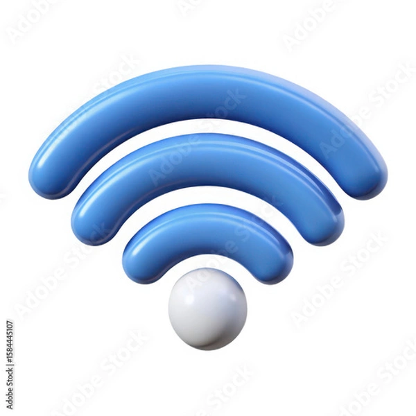 Fototapeta Blue 3d wi fi symbol with white sphere isolated on white background