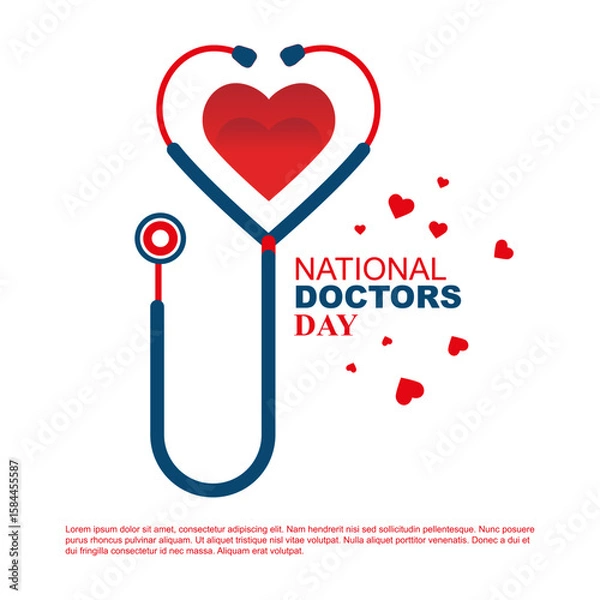 Fototapeta Doctor`s day greeting card design with stethoscope. Poster, banner
