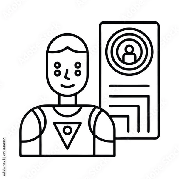Fototapeta Futuristic AI Interface Evaluating Biometric Data For Security Access vector line art on white background