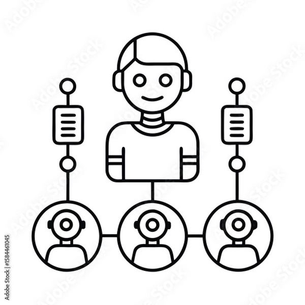Fototapeta Futuristic AI Assistant Scheduling Meetings And Managing Calendar Tasks vector line art on white background