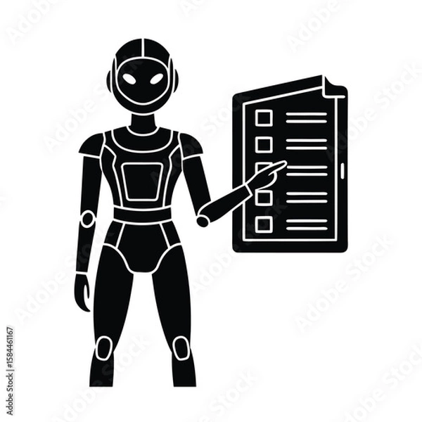 Fototapeta Futuristic AI Powered Personal Assistant Displaying User Information vector silhouette on white background