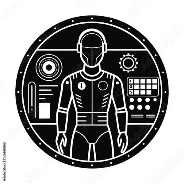 Fototapeta Futuristic AI Interface Integrated With Machine Learning Algorithms vector silhouette on white background