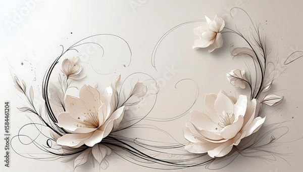 Fototapeta Simple but beautiful design using simple flower motifs or calm curves or straight lines with soft lines with pencil or ink, ai, generative