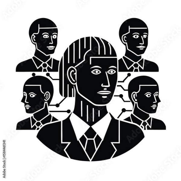 Fototapeta Modern Vector Scene Of Deep Learning AI Processing Complex Systems