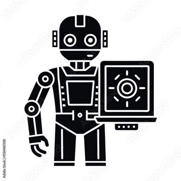 Fototapeta Outline Vector Of Robot Coding Applications Using Smart Algorithms vector silhouette on white background