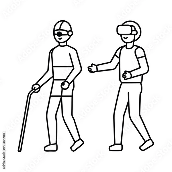 Fototapeta Vector Of AI Guiding Visually Impaired Person Through Smart Technology vector line art on white background