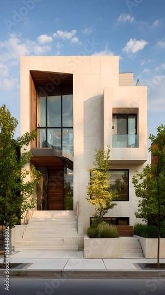 Fototapeta Contemporary Residential Architecture with Clean Lines and Neutral Tones in Daylight