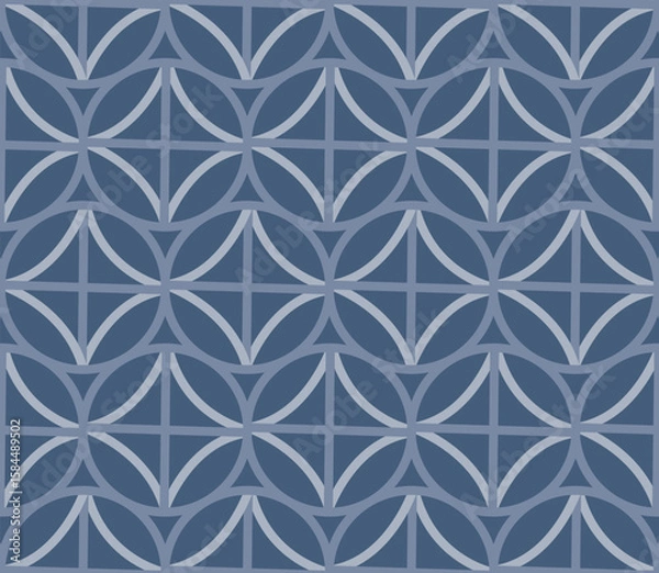 Fototapeta Interlocking Circles Pattern in Navy and Light Blue Seamless Geometric Design for Textile Wallpaper or Background