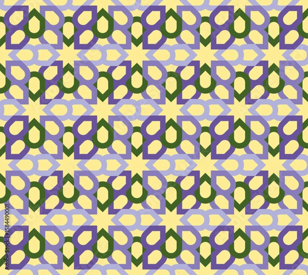 Fototapeta Geometric Harmony A Stylish Interplay of Shapes in Green Purple and Beige An Elegant Decorative Pattern