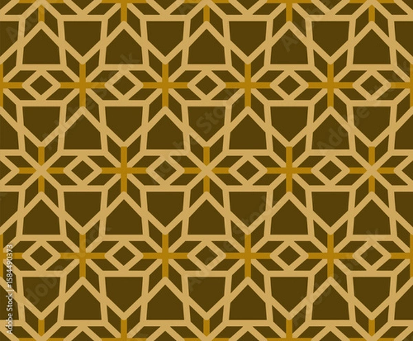 Fototapeta Geometric Symmetry A Patterned Brown and Beige Harmony of Interlocking Shapes