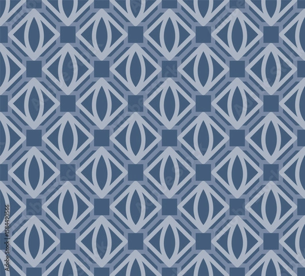 Fototapeta Geometric Lattice Pattern with Stylized Floral Motifs Creating an Elegant Decorative Wallpaper Design in Serene Blue and Light Gray