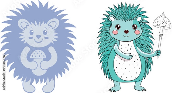 Fototapeta A cute cartoon illustration of two hedgehog characters side by side