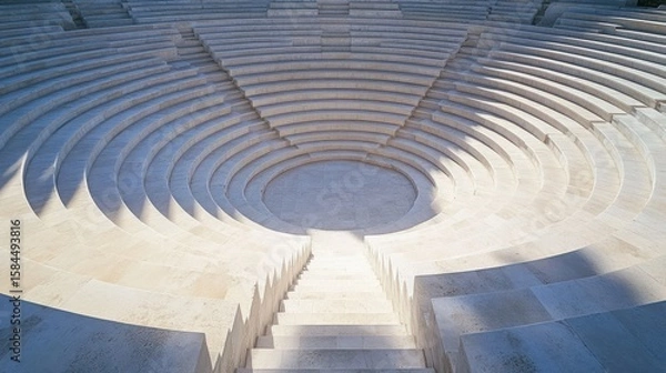 Fototapeta A beautiful, empty amphitheater carved from white stone. The acoustics are perfect, designed so a single voice from the center can be heard everywhere.
