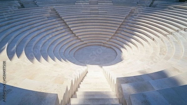 Fototapeta A beautiful, empty amphitheater carved from white stone. The acoustics are perfect, designed so a single voice from the center can be heard everywhere.