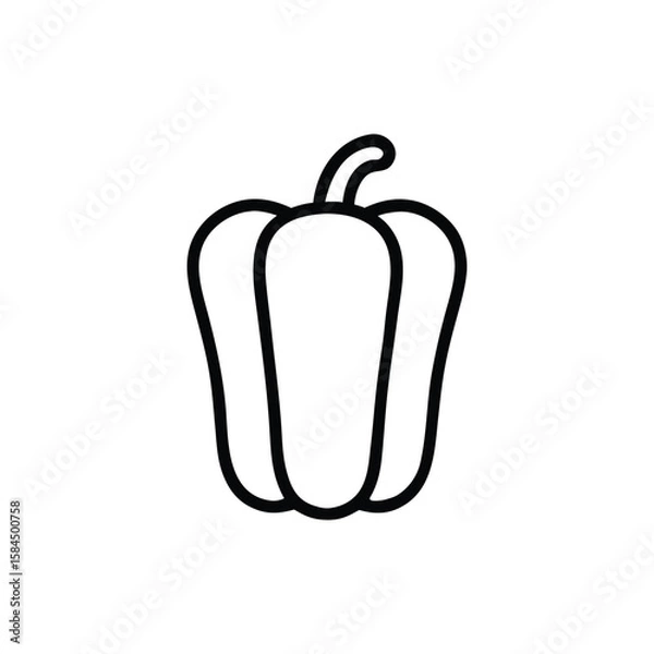 Fototapeta Stylized Bell Pepper Icon with Thick Black Outline Featuring a Smooth Curved Stem and Simple Design