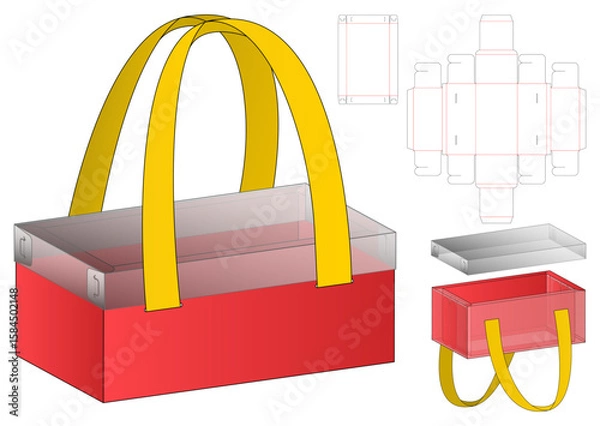 Fototapeta Packaging Dieline Template Flat Box Layout with Handle and Foldable