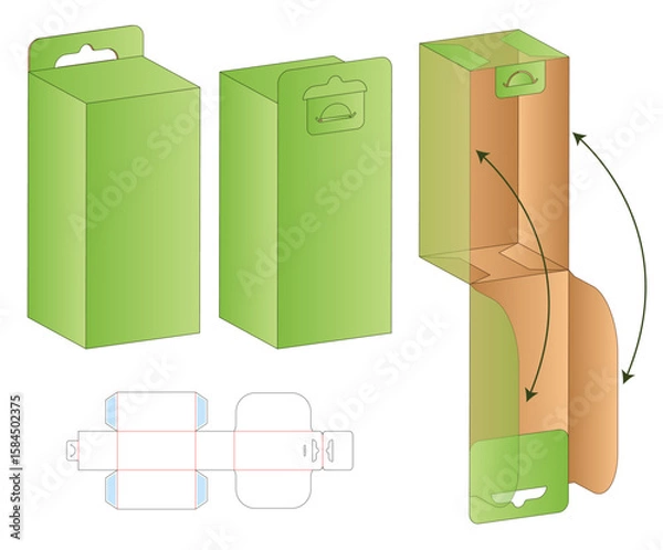 Obraz Hanging Box Dieline Flat Template with Cut and  Fold  layout