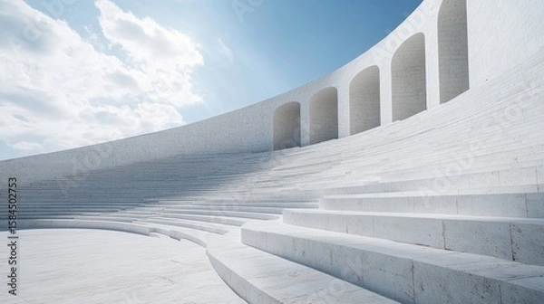 Fototapeta A beautiful, empty amphitheater carved from white stone. The acoustics are perfect, designed so a single voice from the center can be heard everywhere.