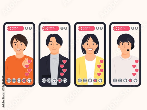 Obraz smartphone app interface for a live streamer's live broadcast illustration clipart