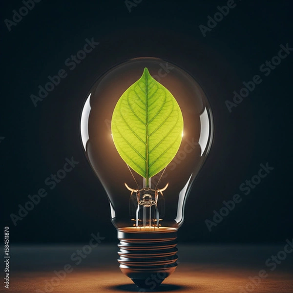 Fototapeta Light bulb glowing on colorful green and yellow backgrounds showing concept of energy and creativity.