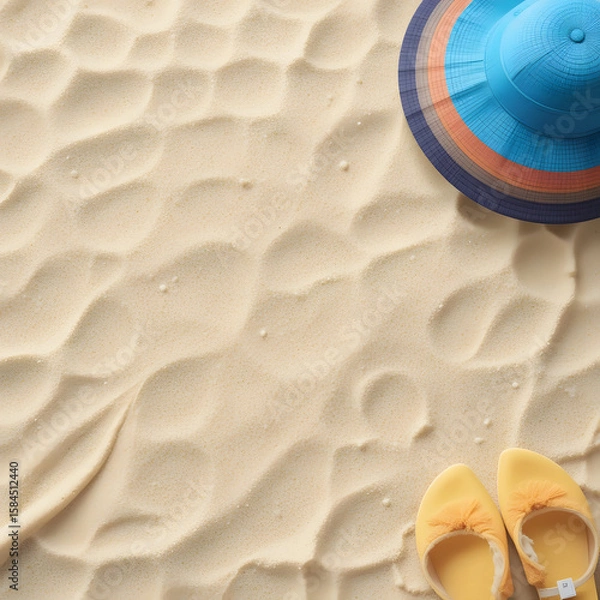 Obraz Flat Lay Summer Vacation Background on Beach Sand