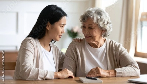 Obraz 高齢の母に寄り添う娘の温かな時間