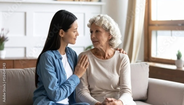 Obraz 高齢の母に寄り添う娘の温かな時間