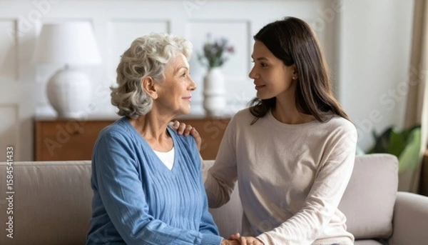 Obraz 高齢の母に寄り添う娘の温かな時間