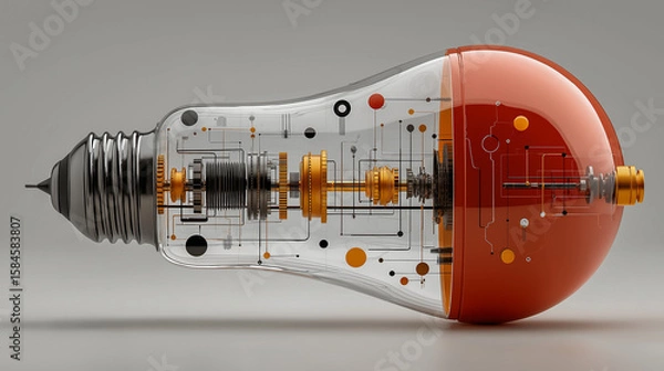Fototapeta Futuristic Lightbulb With Mechanical Components Exposed