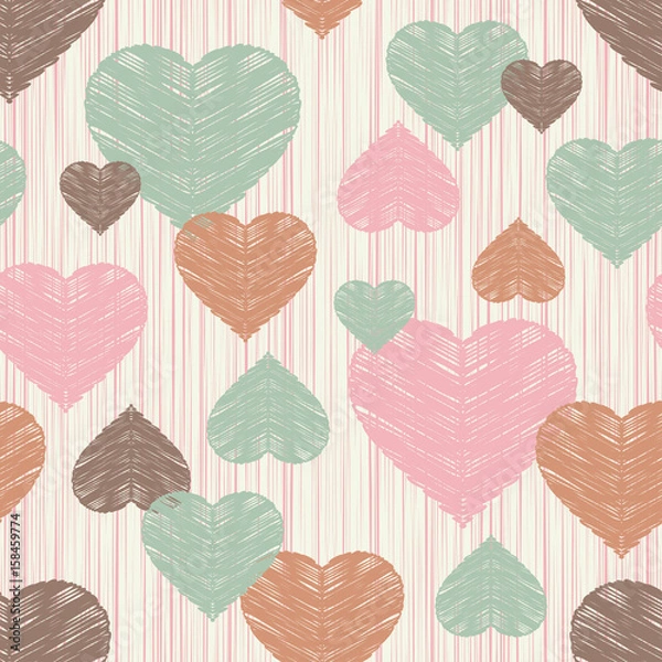 Fototapeta Seamless vector background with decorative hearts. Valentine's day. Textile rapport.
