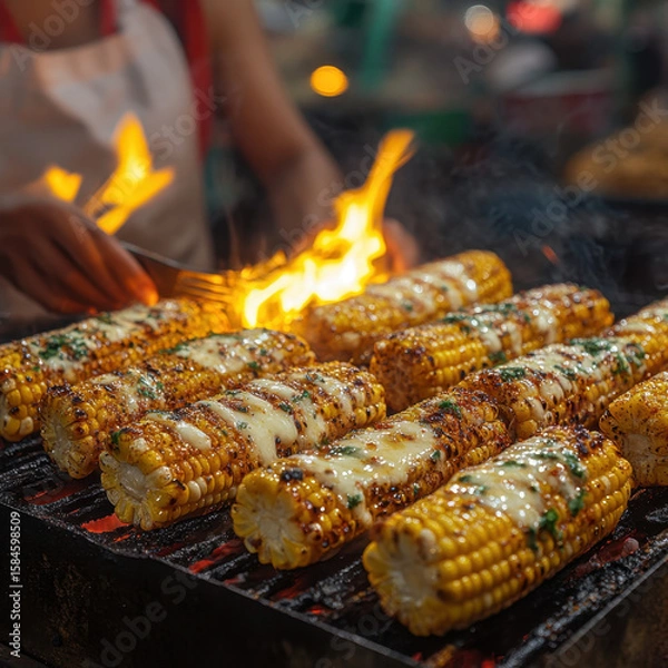 Fototapeta Person grilling corn.