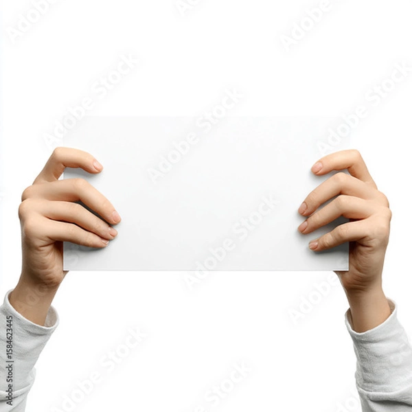Fototapeta 3D rendering of hands holding a signboard, isolated on a white background
