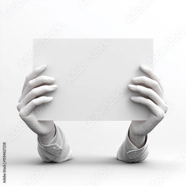 Fototapeta 3D rendering of hands holding a signboard, isolated on a white background