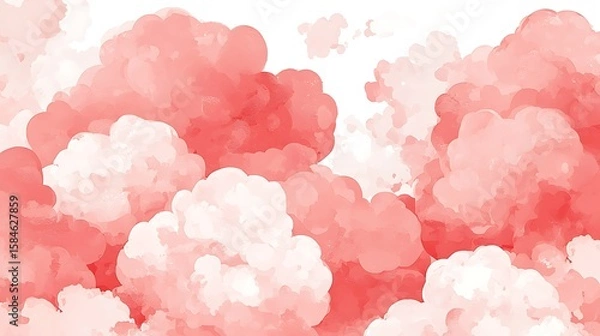 Fototapeta Highly detailed digital render of dense fluffy clouds bathed in sunrise tones, surreal light bouncing between cloud layers, dreamy atmosphere with orange-pink glow, digital illustration