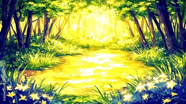 Fototapeta Golden light illuminating edges of a floating terrain, cloud sea stretching endlessly below, cliffs and lush greenery bathed in morning glow, digital illustration, digital painting
