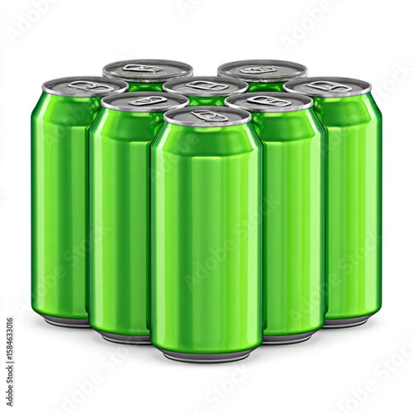 Fototapeta A 3D rendering of an isolated aluminum soda can, a blank metal container for an energy drink or beer, against a white background
