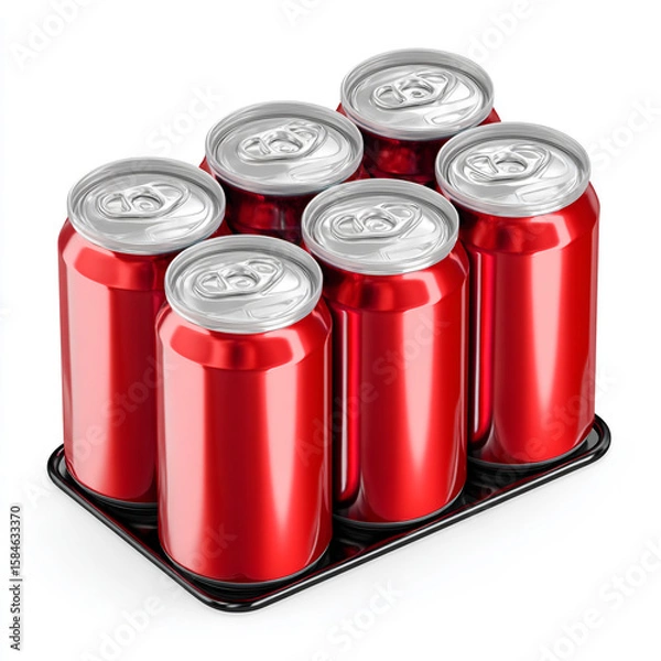 Fototapeta A 3D rendering of an isolated aluminum soda can, a blank metal container for an energy drink or beer, against a white background