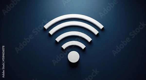 Fototapeta Wi-Fi signal symbol in white on a dark blue background with soft lighting