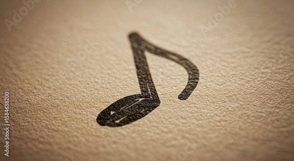 Fototapeta Close up of a single eighth music note on textured paper surface