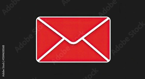 Fototapeta Red email envelope icon with a white outline against a black background