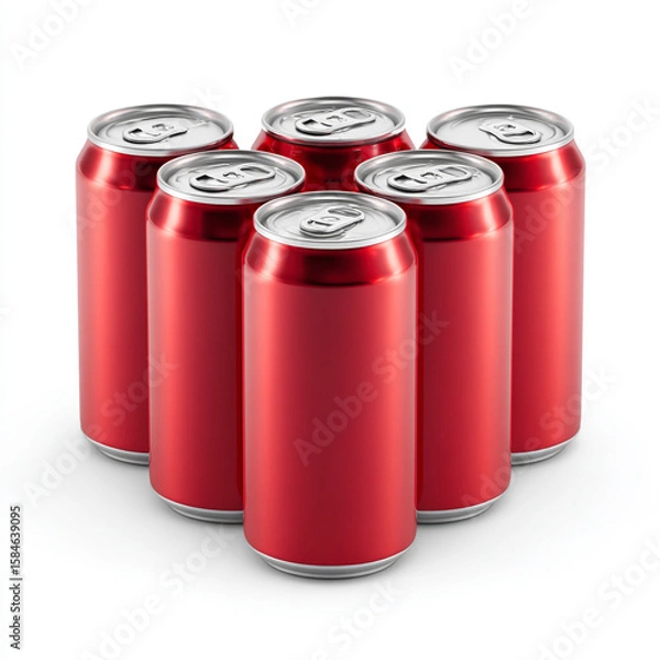 Fototapeta A 3D rendering of an isolated aluminum soda can, a blank metal container for an energy drink or beer, against a white background