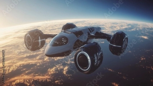 Fototapeta Futuristic Spacecraft Gliding Over Earth with Stunning Atmosphere