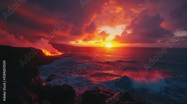 Obraz Fiery Sunset over Volcanic Ocean