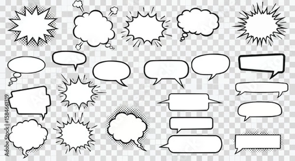 Fototapeta Speech bubbles comic bubbles thought bubbles black shapes vector graphic design 