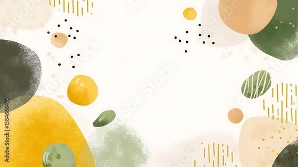 Fototapeta Minimalist vector design featuring pastel beige lines and dots with simple hand-drawn cute shapes on white background, left side blank space for text