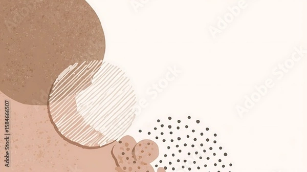 Fototapeta Minimalist vector design featuring pastel beige lines and dots with simple hand-drawn cute shapes on white background, left side blank space for text