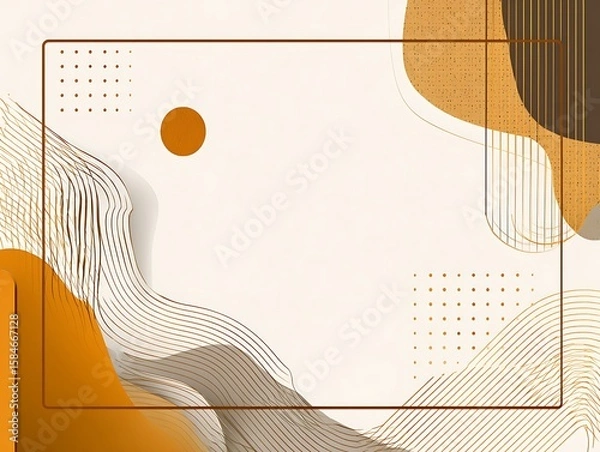 Fototapeta Minimalist Instagram story background with soft beige and cream tones, featuring two curved lines on the left and a small brown dot in the lower right corner