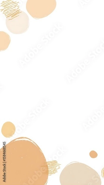 Fototapeta Minimalist Instagram story background with soft beige and cream tones, featuring two curved lines on the left and a small brown dot in the lower right corner