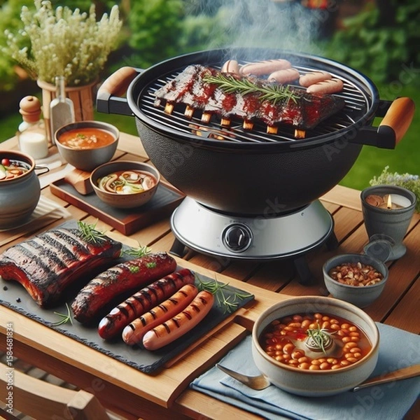 Obraz BBQ Grill with Ceramic Burner A charcoal grill with a ceramic bu