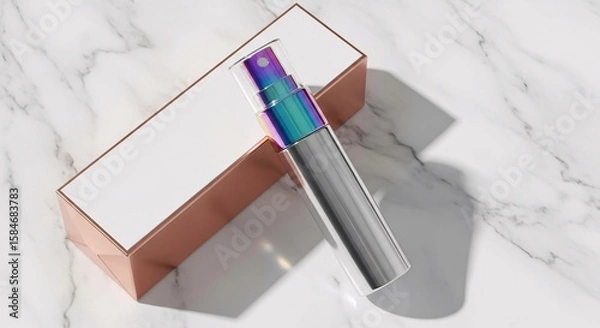 Obraz Discover the elegance of refillable perfume atomizer and its packaging on a marble surface today